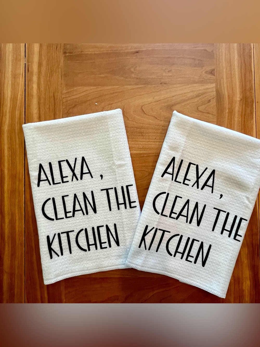 Funny "Alexa, Clean The Kitchen" Waffle Weave Kitchen Towel 2-Piece White NWT